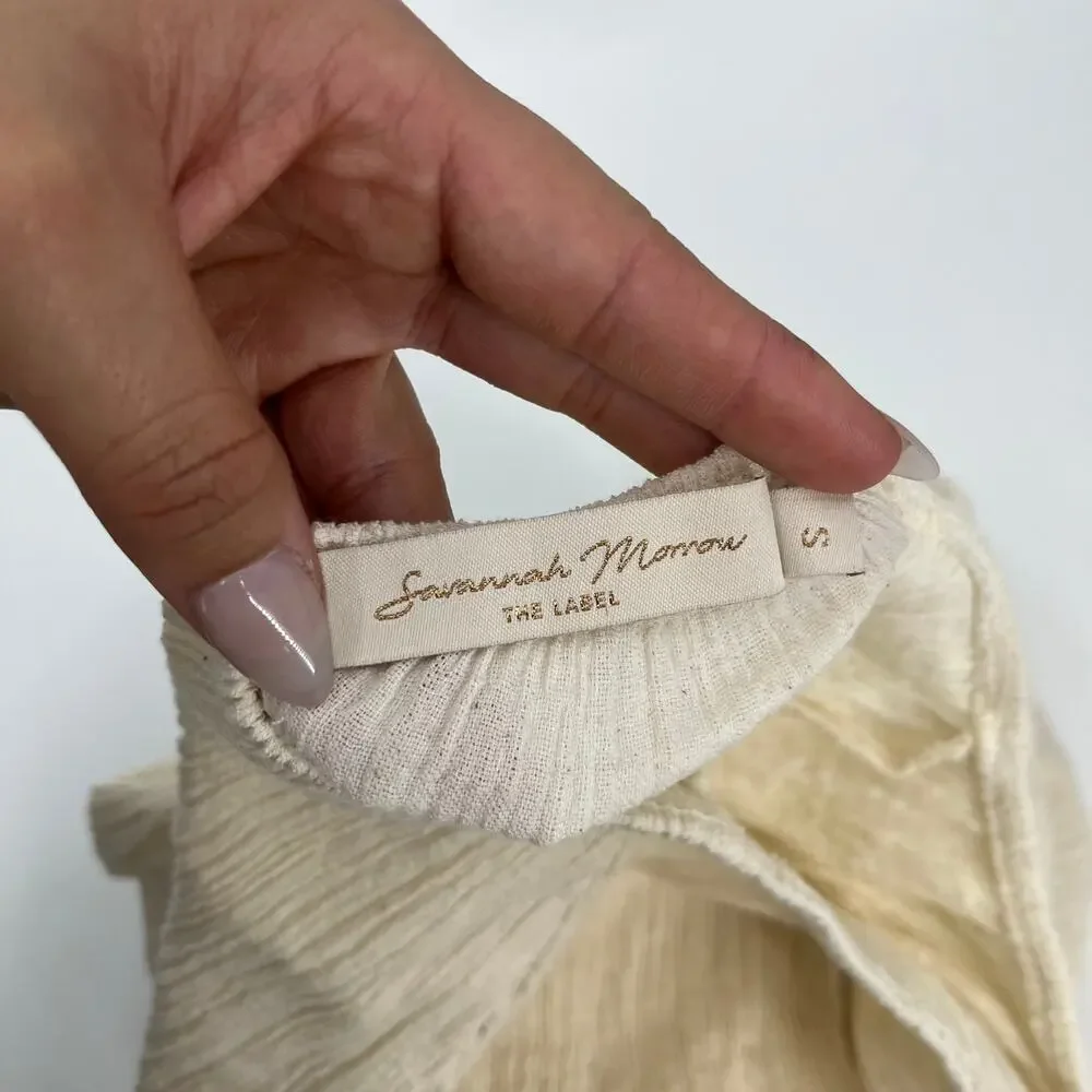 SAVANNAH MORROW Eve Crinkled Cotton Gauze Flare Pants Ecru Zip Belted S NEW_9